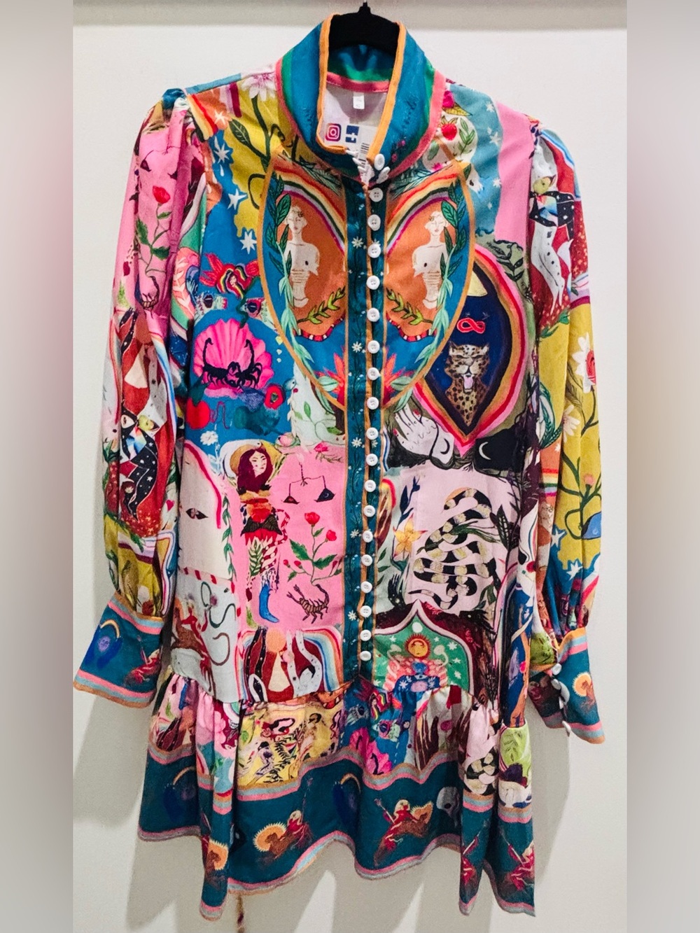 Multicolor Patchwork Mini Dress with Teal and Pink Accents